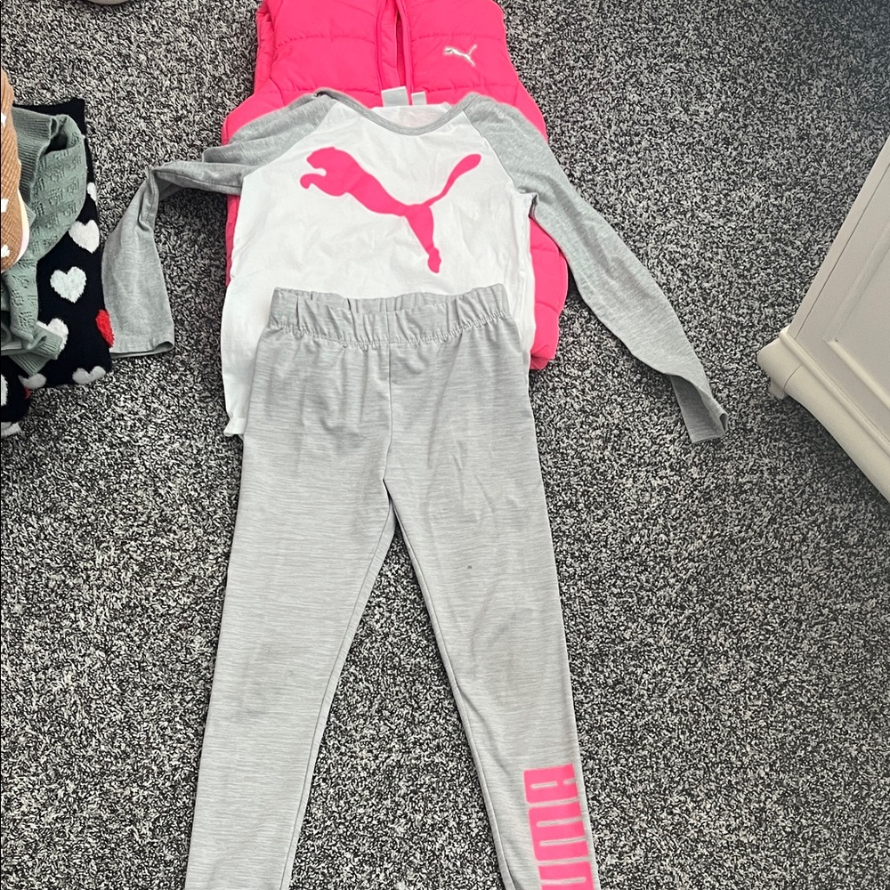 Puma Kids Pajama Set - White, Gray, and Pink